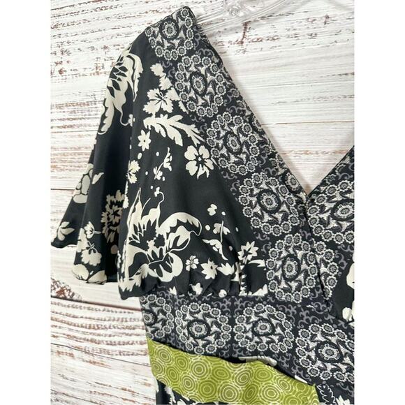 Phoebe Couture Womens Floral Empire Waist Border Trim Silk Dress Black Size 4 - Picture 6 of 14